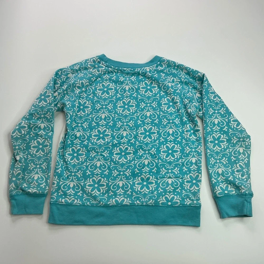 Disney Frozen Teal White Sweatshirt Kids XL/6X Elsa Anna Glitter Raglan Sleeves